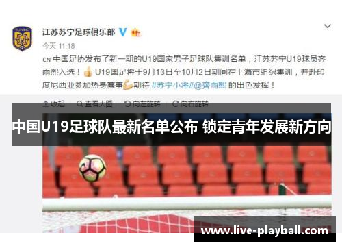 中国U19足球队最新名单公布 锁定青年发展新方向